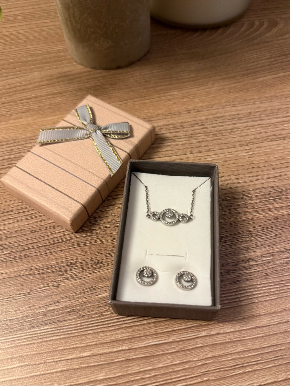 Sterling Silver CZ Necklace and Stud Earrings Set - Silver